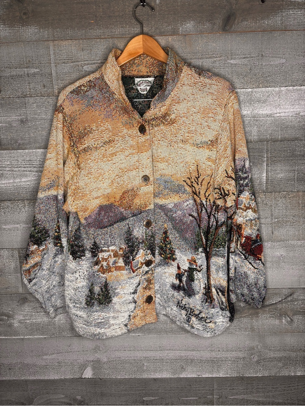 Sugar Street Weavers Vintage tapestry christmas holiday jacket Nicky Boehme